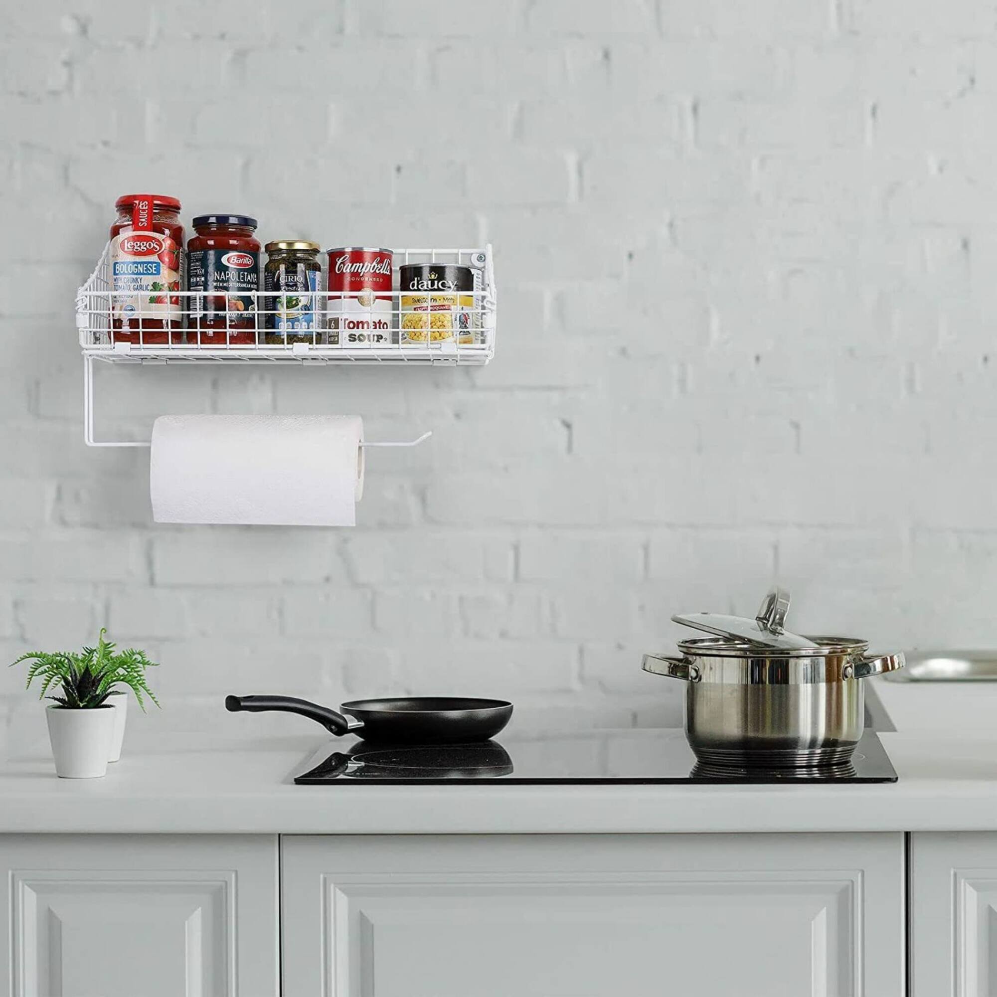 NEX™ 16" White Wall Mounted Wire Basket Shelf & Paper Roll Holder